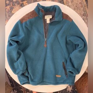L.L. Bean Teal Turquoise Fleece Jacket with Brown Trim